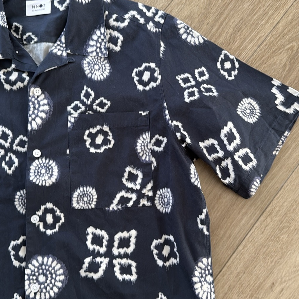 NN07 Men's All Cotton Julio Short Sleeve Geo Print Shirt Navy Print XL - Picture 3 of 9